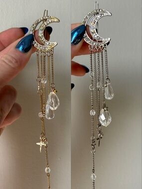 Crystal Moon Dangle hair clip - Gold or Silver